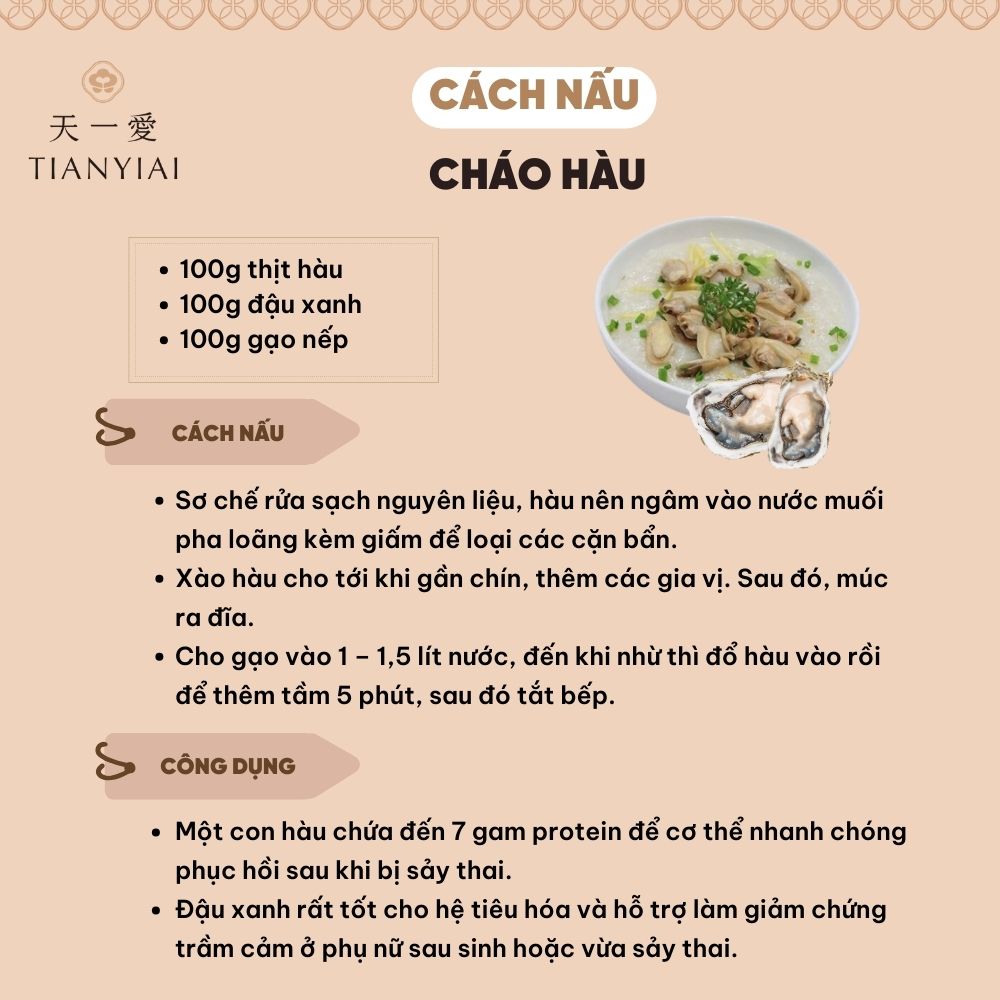 Món ăn cho người sảy thai: Cháo hàu